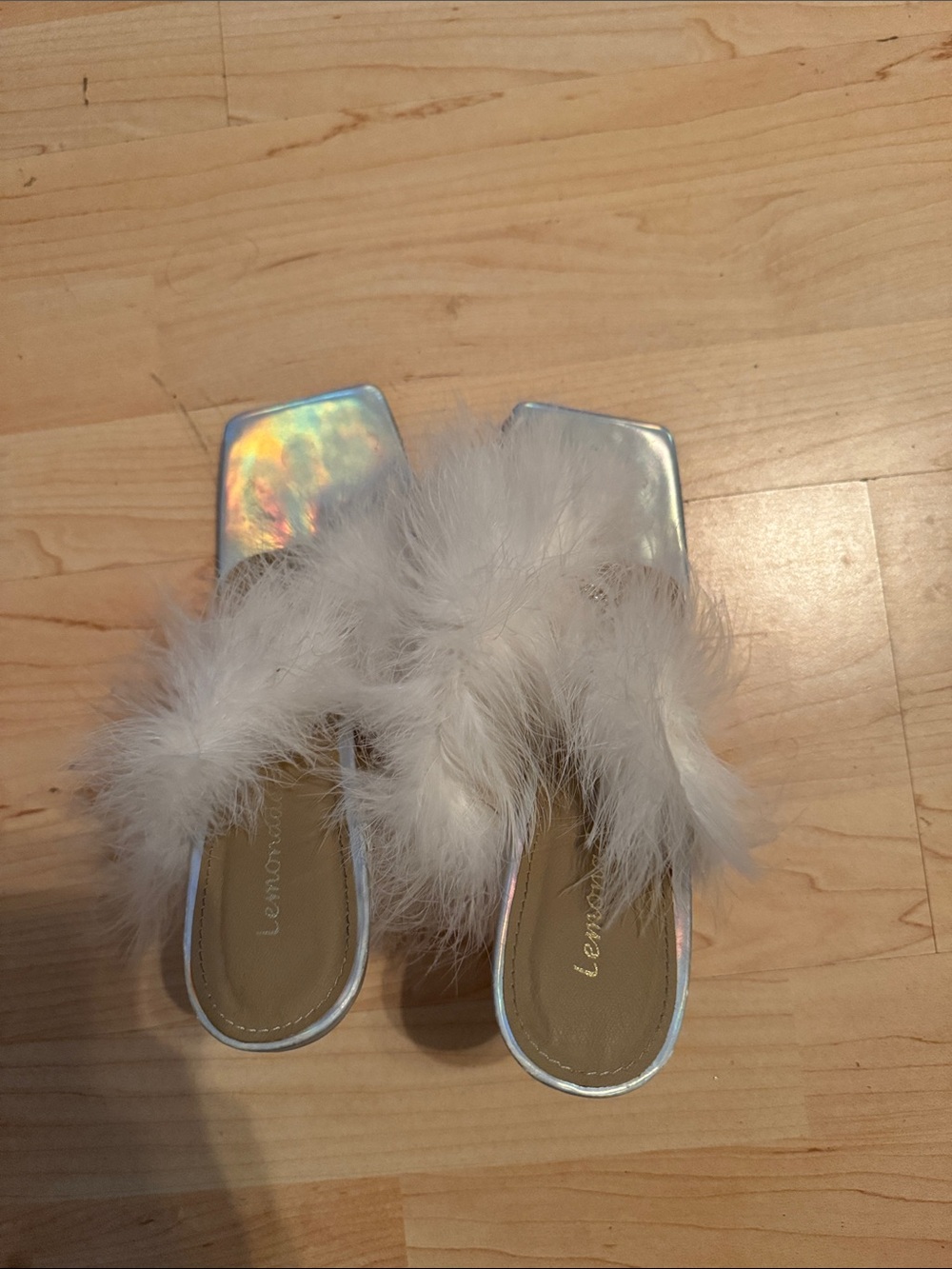 White Faux-Fur Kids Slide Sandals